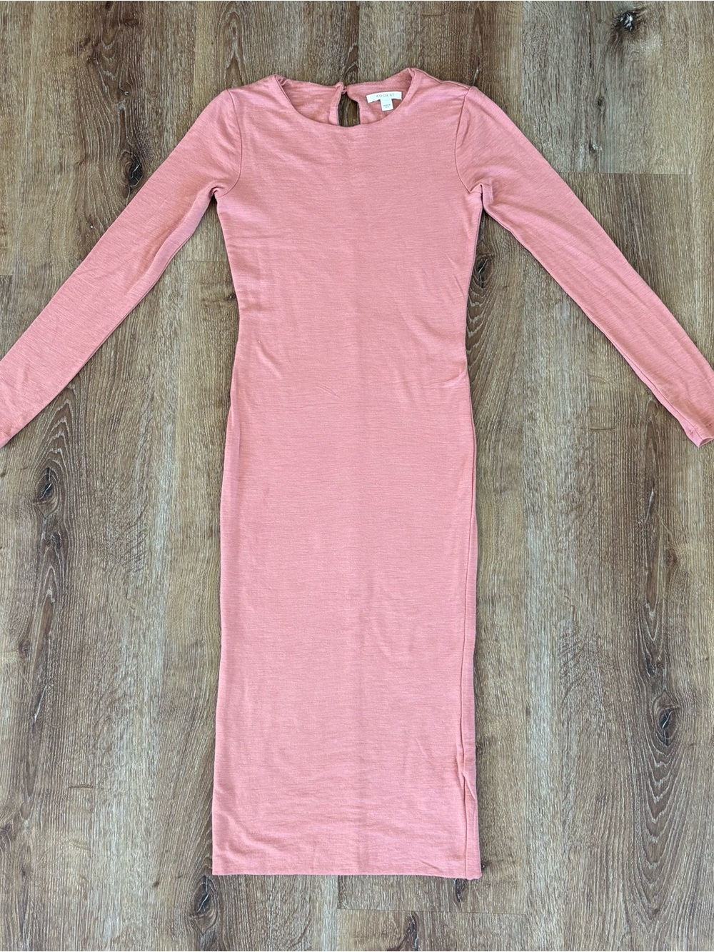Kookai Merino Wool Jersey Crew Neck Bodycon Dress in Ginger Pink Size: AU1/US 2